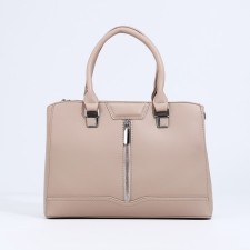 Bag Tout with zipper, external pocket, long belt, beige color