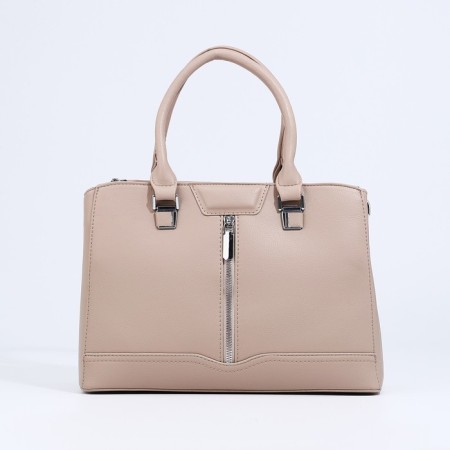 Bag Tout with zipper, external pocket, long belt, beige color