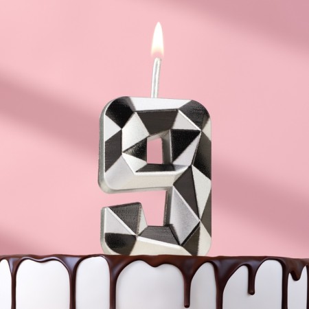 Candle for Cake "Almaz", number "9", silver metallic