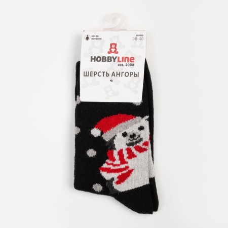Women's socks “Bear in a hat”, black color, size 36-40-4