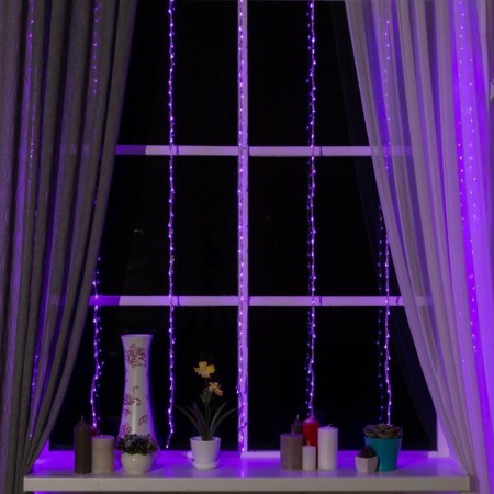 Girlyanda "Waterfall" 2 × 1.5 m, IP20, transparent thread, 400 LED, purple glow, 8 modes, 220 V