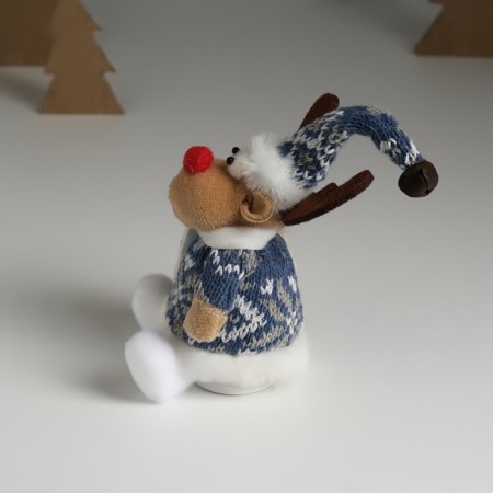 Souvenir Textile "Deer in a knitted blue fur coat" 7.5x8x13.5 cm-2
