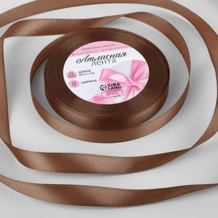 Satin ribbon, 12 mm × 23 ± 1 m, nut color
