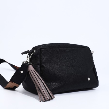 Richet Cross-Boda Bag, external pocket, 2 long belt, black color-2