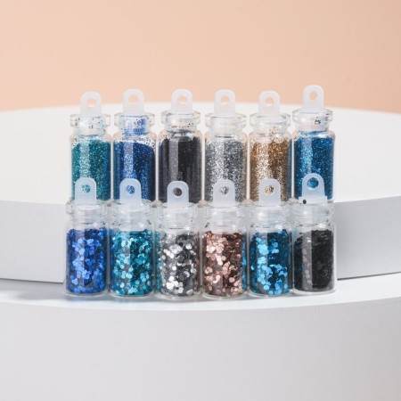 Tergets for the decor "Heavenly flicker", a set of 12 bottles, large/small, multi -colored