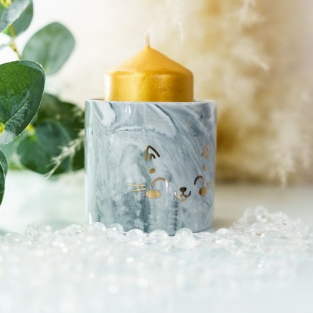 Ceramic pot with embossing, Kotik Kashpo, 8 x 7.5 cm-2