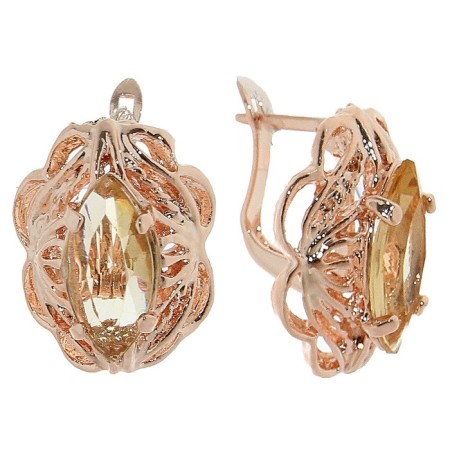 Earrings with rhinestones "Edel" oval with stone, the color is light brown in gold-1