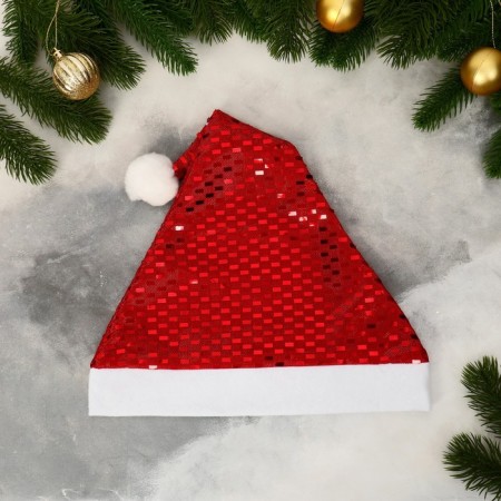 New Year's cap "Disco shine" 29x33 cm, red