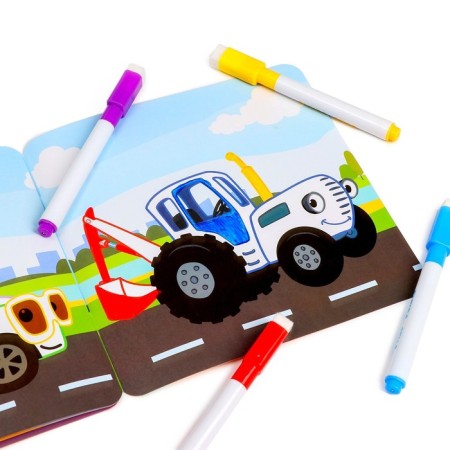 Reusable coloring "Transport", 12 pp., 16 × 16 cm, blue tractor-4