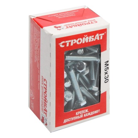 Bolt Stroybat, with a hexagonal head, galvanized, Din933, M5x30 mm, 80 pcs-3
