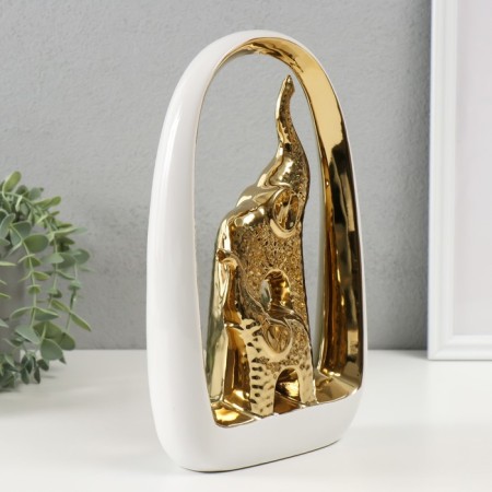 Souvenir Ceramics "Elephant and Elephant" White with gold 6x17x29 cm-1