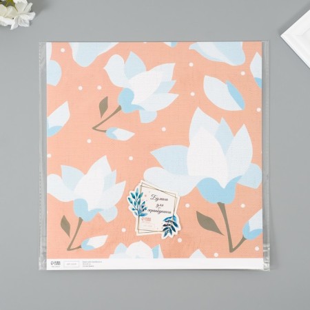 Scrapbooking paper "Pale blue flowers" density 180 grams set 5 pcs 30.5x32 cm-4