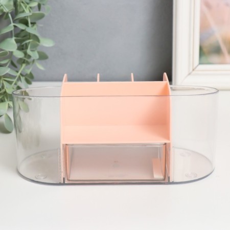 Cosmetics box Plastic "Oval with a box" Pink 8.5x19.5x9 cm-4
