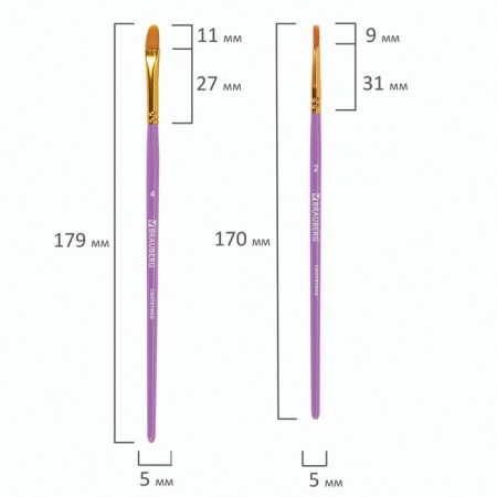 System of brushes synthetics 10 pieces, Brauberg, round; oval; flat; Liners-16