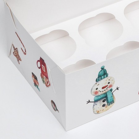 Packaging for 6 cupcakes with a window "Christmas House", 25 x 17 x 10 cm-3