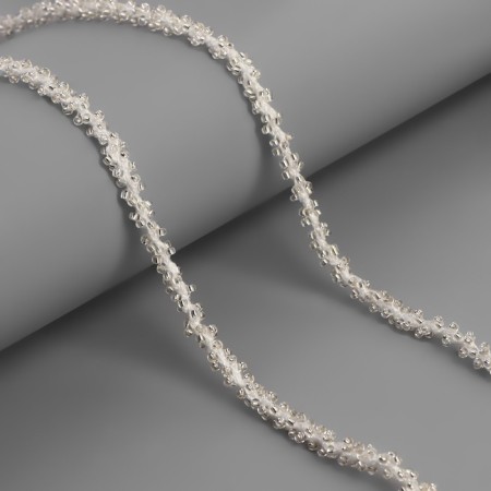 Decorative braid with beads, 6 mm, 2.7 ± 0.5 m, silver color