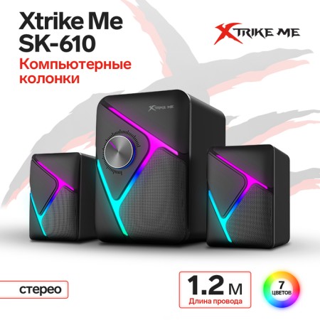 Computer speakers Xtrike Me SK-610, 2x3 W + 5 W, USB, backlight, black