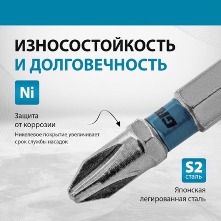 Набор бит Gross, 6гран. профиль, сталь S2, PH2 х 70 мм, 10 шт.-1