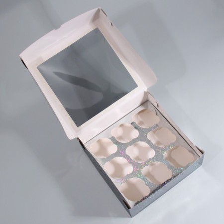 Capcake box, confectionery packaging with a window, 9 cells "Stars", 25 x 25 x 10 cm-2