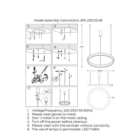 Suspended chandelier NISIA LED 4000K 48W-6