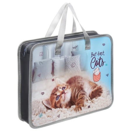 Folder with handles plastic A4 Calligrata "kitten", 32.2x25.6x7 cm,-1