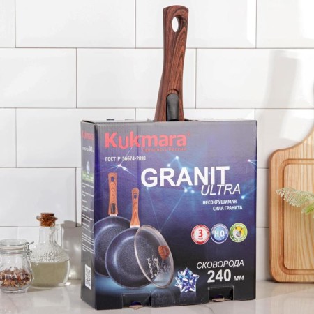 Granit Ultra Red, D = 24 cm pan, removable handle, glass cover, anti -stick coating, brown color-6