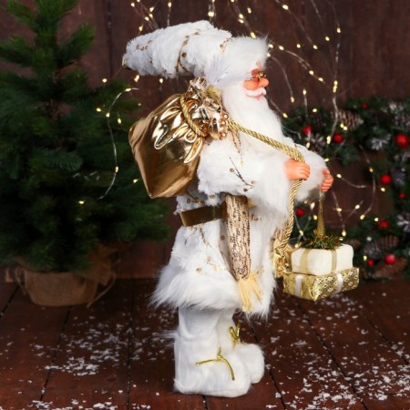Santa Claus "with gifts and in the strap" 50 cm, white-gold-1