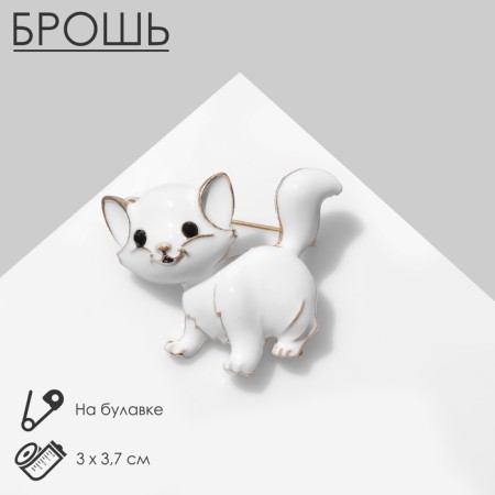 Brooch "Kitten", white color in gold