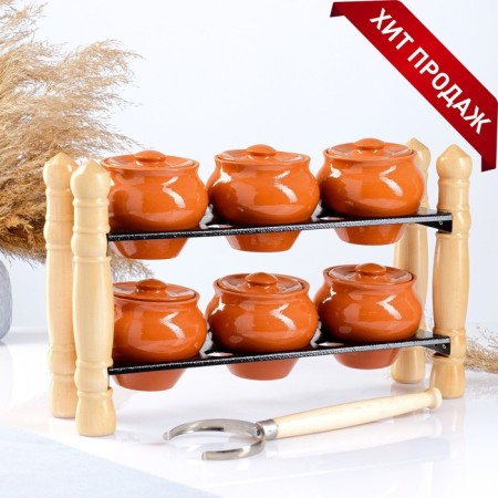 Set "Vyatka ceramics No. 3" 6x0.5 + grasp + shelf, terracotta