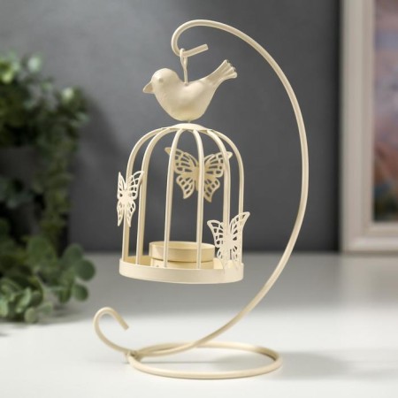 Summary Metal "Cage with a bird" White, 23x10x10 cm