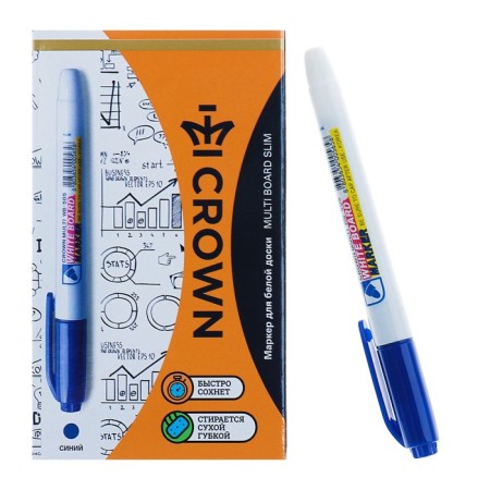 Marker for white boards 2.0 mm, Crown Multi Board Slim, bullet, blue