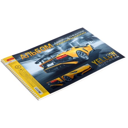 Album for drawing A4, 24 sheets on the crest YellowsUpercar, cover metallized cardboard, selective varnish, mix-7