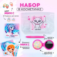 A gift set for the girl is “the most sweet”, a cosmetic bag, a comb, a small hair, 2 gum, a notebook 10x10 cm, 16 l. Mix