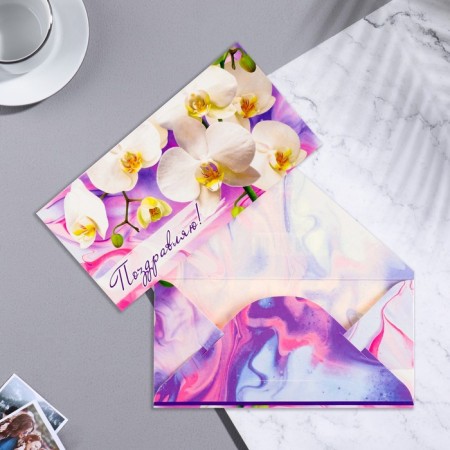 Money envelope "Congratulations!" Orchid, white tone, 16.5x8 cm-1