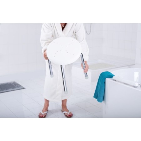 Bathroom stool with adjustable GO height, white-1