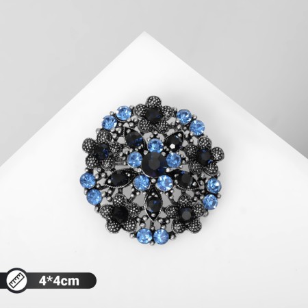 Brooch "Empress" circle, blue color in silver