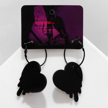 Earrings "heart", black color in ferrous metal, d = 3 cm-3