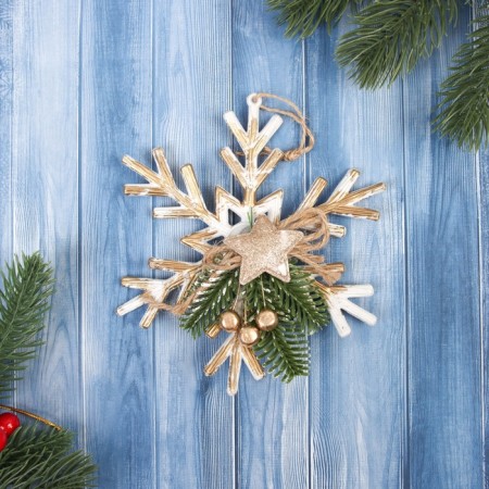 Christmas tree decoration "Retro snowflake with a twig" 14 cm