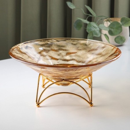 Glass Vase for fruits "pattern", d = 25 cm, gold color
