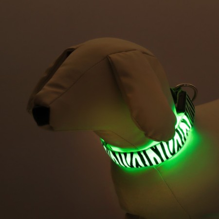 Collar with backlight tiger 3 glow modes Size S, Osh 22-40 x 2.5 cm Green-1