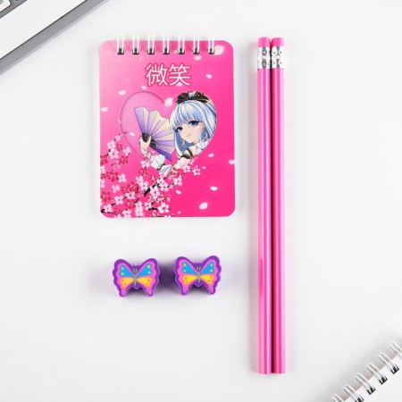 Chancellery set "Anime", pencils 2 pcs, eraser 2 pcs, notebook-1