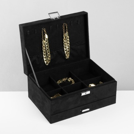 Steam for jewelry "Casket" 2 level, phlock, 24.5 × 17 × 12 cm, black color-3