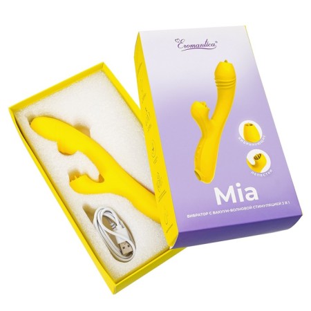 Eromantica Mia Vacuum-wave stimulator with vibration and tongues, 22 cm, silicone, yellow color-9