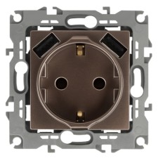2p+E 16A-250V socket, curtains. with 2xusb 5V-3a, era12, bronze