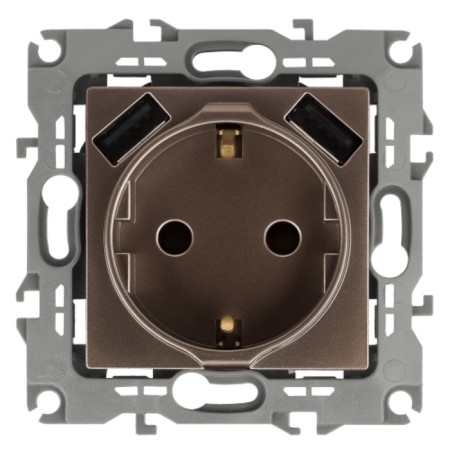 2p+E 16A-250V socket, curtains. with 2xusb 5V-3a, era12, bronze