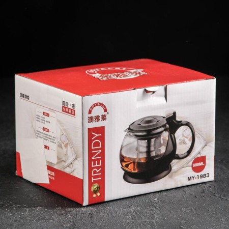 Betty glass teapot "Betty", 800 ml, with metal sieve, black color-2