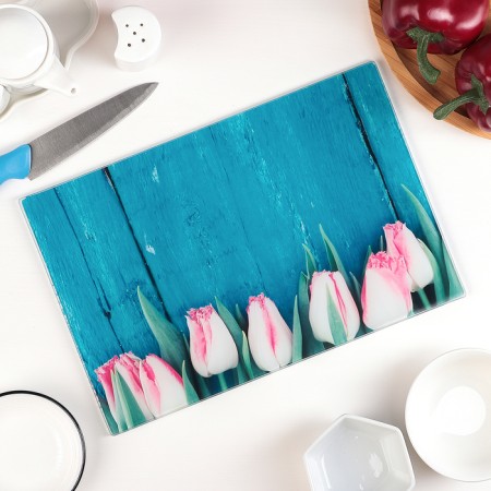 Board cutting glass shade "Pink tulips", 30 × 20 cm