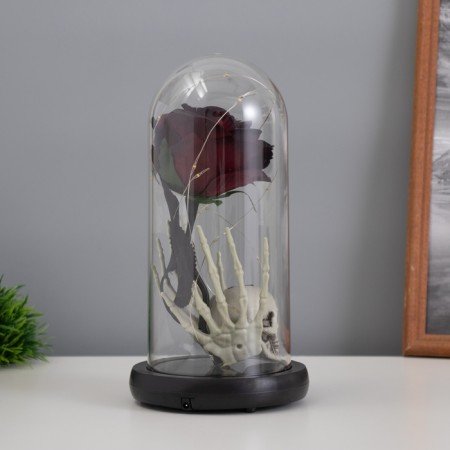 Halloween lamp “Skull with rose” 1.5W, LED, 3XAAA, Black USB 11x11x21cm-3