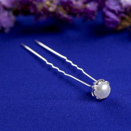 Hair hairpin "Pearl" 0.6 cm, silver