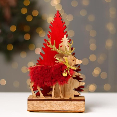 New Year's decor with backlight "Christmas trees and a deer with a bell" 6 × 4 × 23 cm, red-2